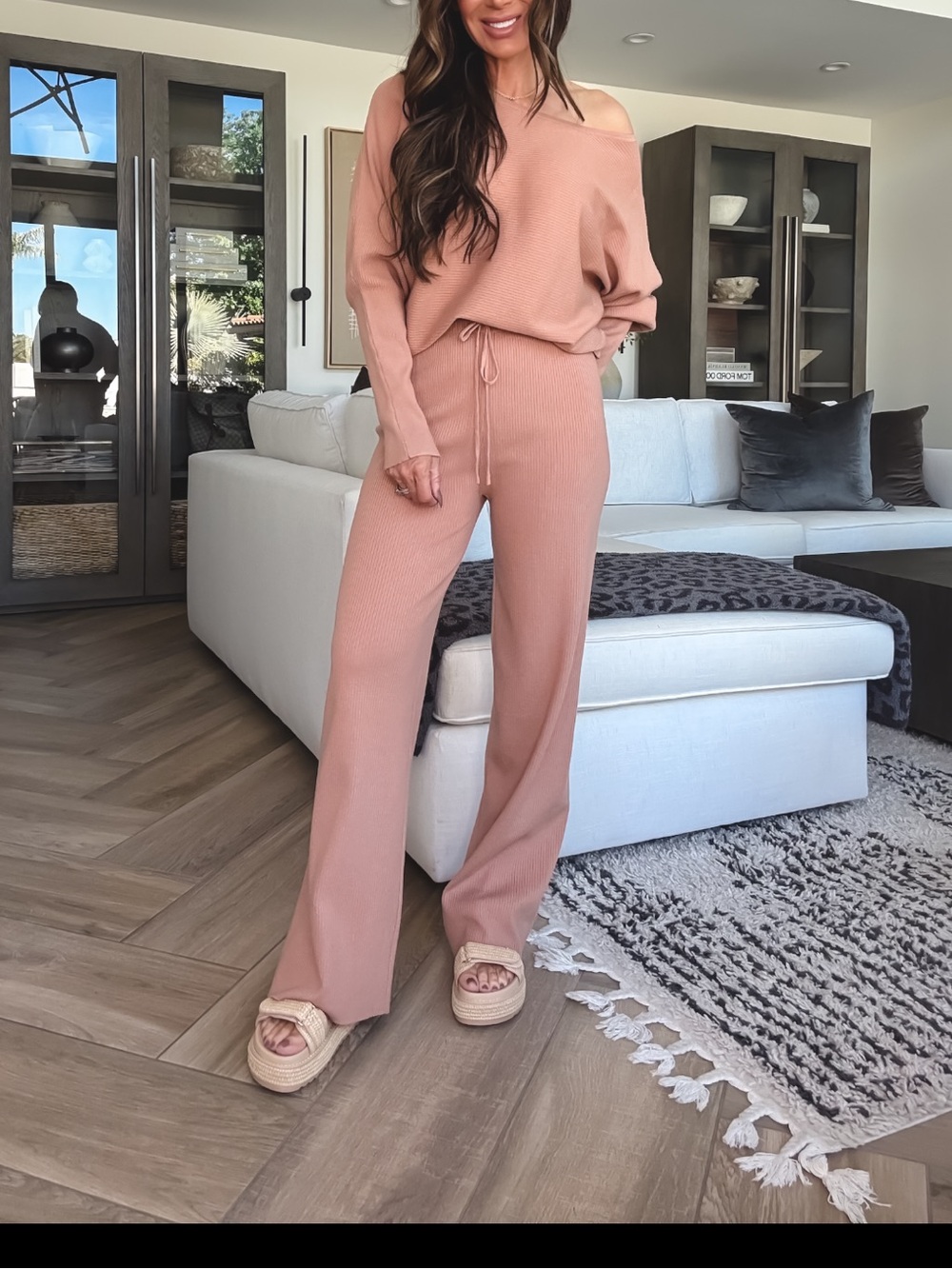 New soft long sleeve Knit top and Wide-Leg Pants - rust terracotta(sold as a set